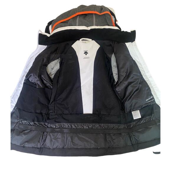 Descente Women's Ski Jacket Puffer White Black Stripe Hood Motion 3D Heat Navi S - Picture 10 of 13